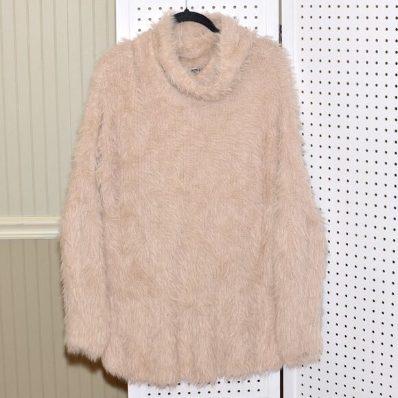Express Women's Large Oversized Faux Fur Slouch Cowl Turtleneck Sweater - Picture 1 of 12